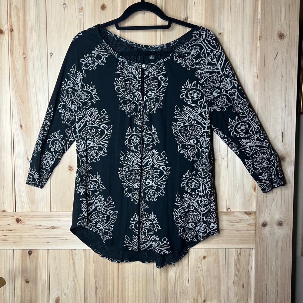 Lucky Brand Bundle Womens Large Black Navy Boho Tops Floral Embroidered‎ Print L - Picture 12 of 16